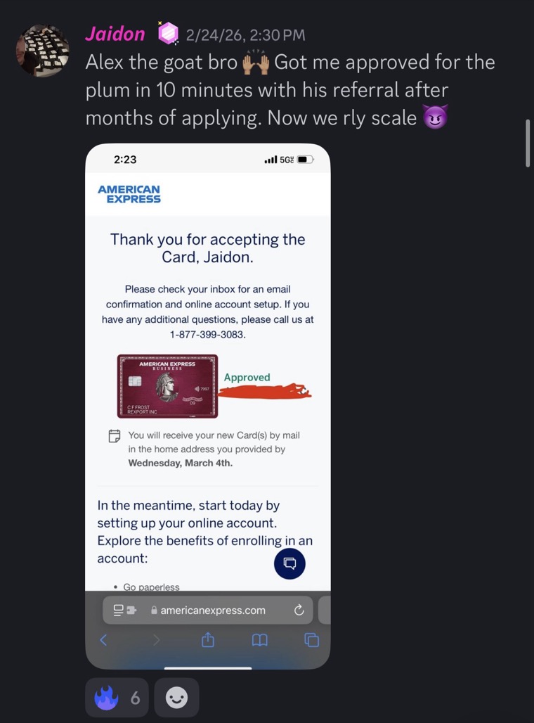 Jaidon Amex Plum approval